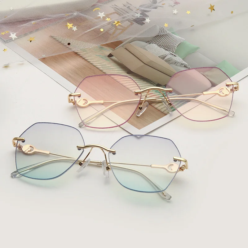 The New Rimless Cut-edge Anti-blue Glasses Trendy Ladies Fashion Plain Mirror Temperament Thin-rim Glasses Frame