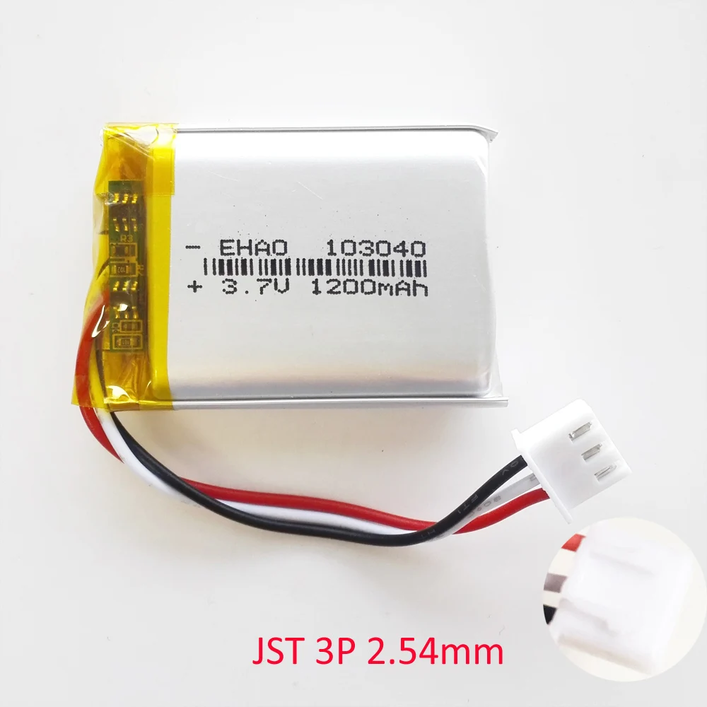 JST 3Pin 1.0/1.25/1.5/2.0/2.54mm wtyczka 3.7V 1200mAh 103040 litowo-polimerowa LiPo akumulator do MP3 GPS DVD mobile