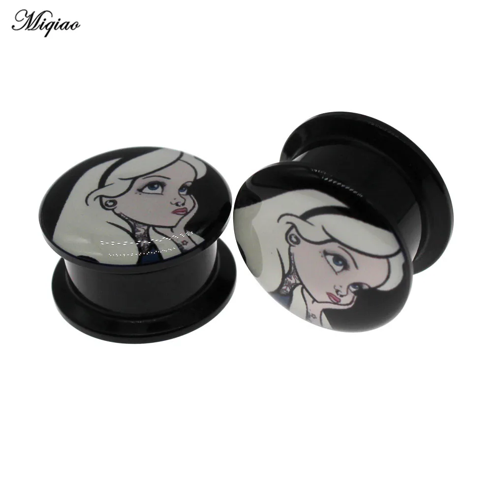 Miqiao 2pcs Trendy Explosion Style Acrylic Ear Pinna Anime Girl Double Horn Design Ear Amplifier 6mm-25mm Body Piercing Jewelry