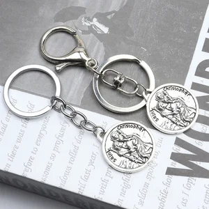 St. Christopher Jesus Cruz Liga Pingente Chaveiro para Mulheres e Homens, Lembrança, Jóias Religiosas, Acessórios para Bolsas, Presentes de Natal 8 principais vendas chaveiro de são cristovão - №2