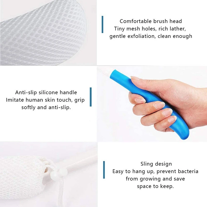 Back Shower Brush Easy-To-Reach Body Brush with Non-Slip Handle Long Curved Shower Brush Suitable for Elderly Shower