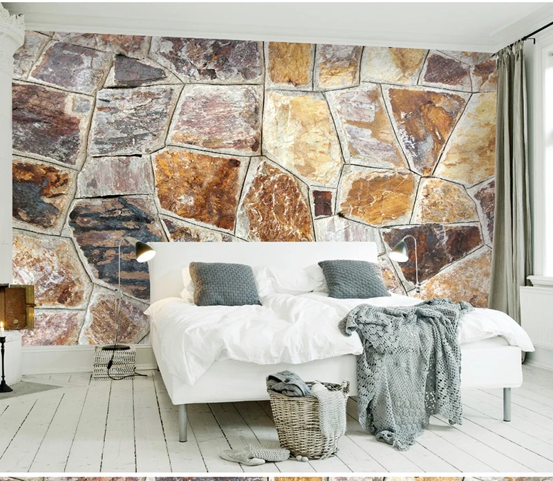 

Bacal Vintage Brown 3D Stone Wallpaper mural Modern Faux Stone Texture Wall Paper Living Room Bedroom Wallpaper for walls Decor