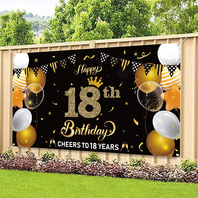 Happy 18th Birthday Backdrop Banner Cheers to 18 Years Background Banner Decors Party Supplies Indoor Outdoor Photo Booth Props