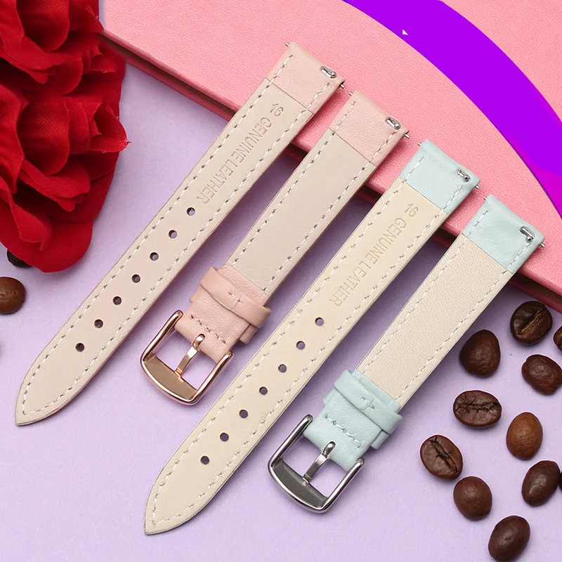 Soft Watch Belt Band Accessories for Ladies Men Student 8mm 12mm 14mm 16mm 18mm 20mm  Genuine Leather Strap with Tool