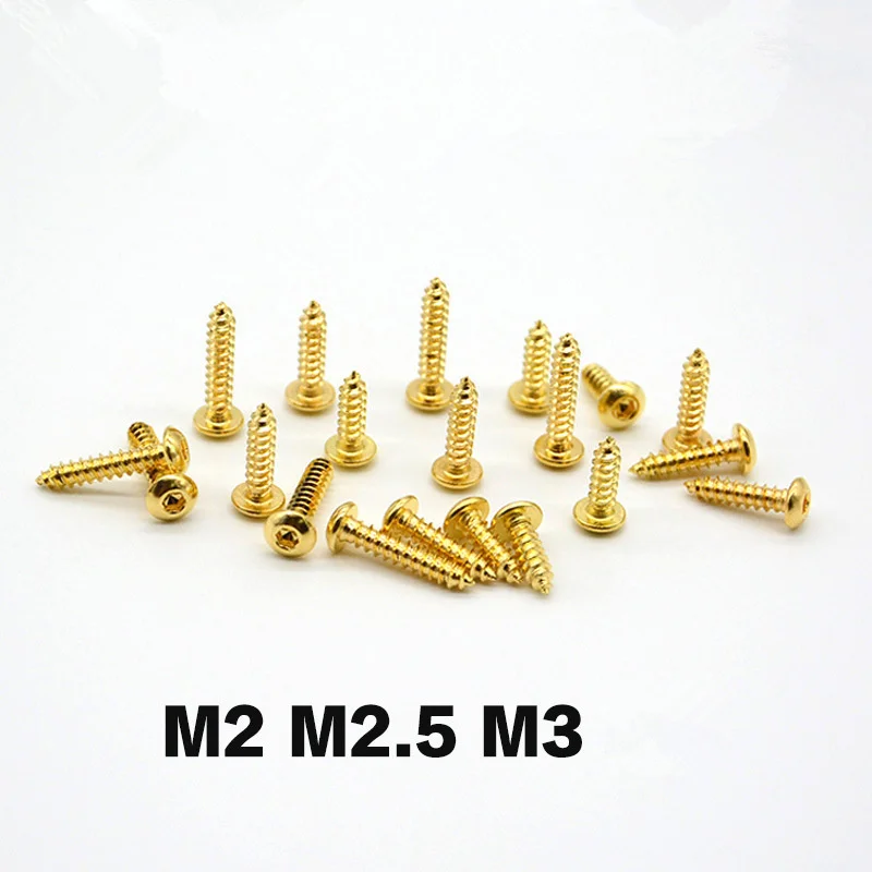 1-20PCS Grade 8.8 M2 M2.5 M3 Titanium Gold Plating self tapping screw half round head hexagon socket screw self tapping Wrench