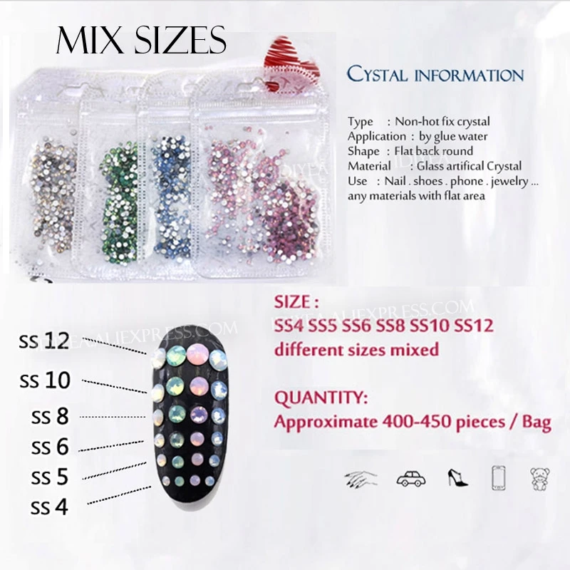 Peridot Opal Pink White Opal Non hot fix Rhinestones crystal nail accessoires strass stone for DIY 3d nails art wedding glitters