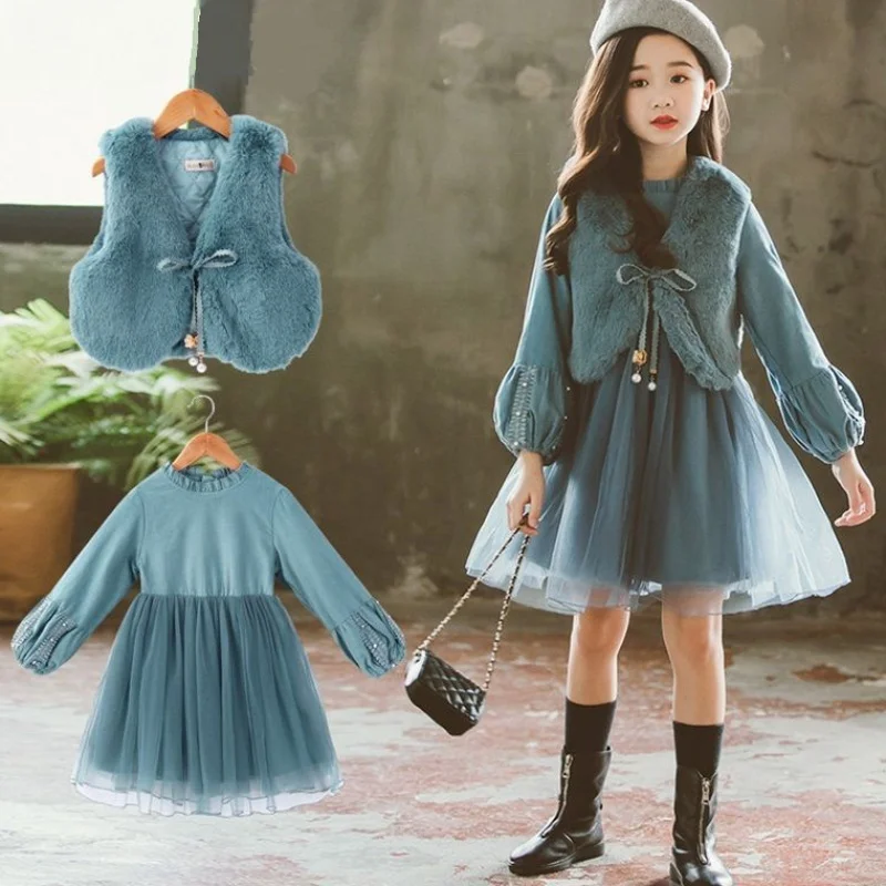 Elegant Autumn Dress Princess Long Sleeve Tutu Dress Children Birthday Party Clothing Kids Spring Dresses For 10 Years Old Girls