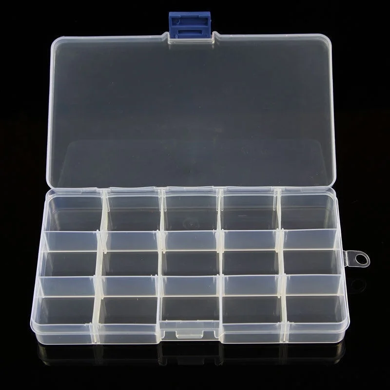 15 Grid Clear Plastic Adjustable Storage Box Fishing Lure Jewelry Organizer Case with Removable Dividers