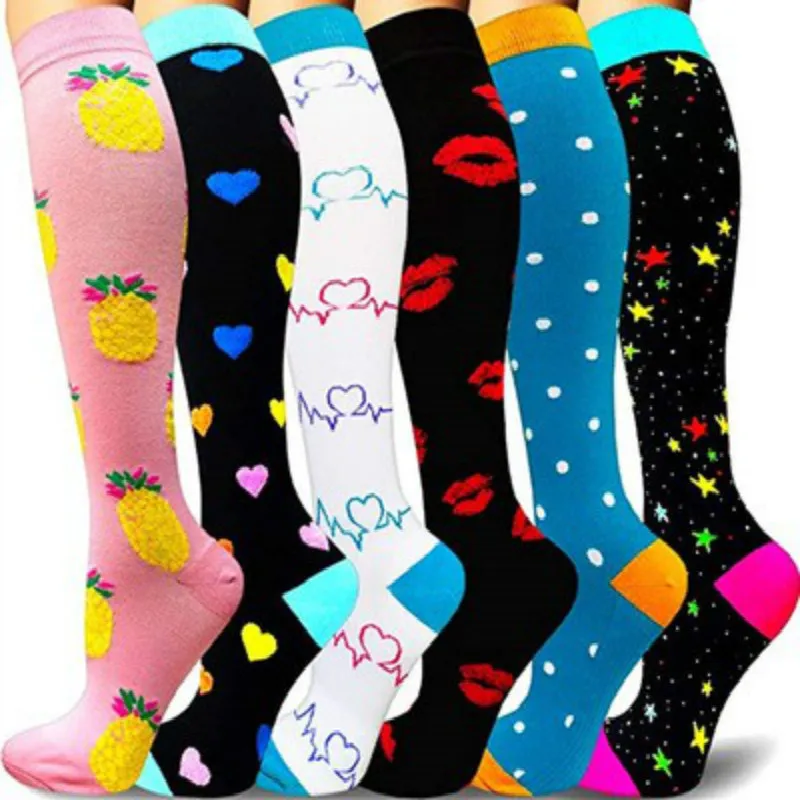 

Men women Compression Stockings 6 Pairs For Running Sports 15-20Mmhg Prevent varicose veins Nurse running music pineapple