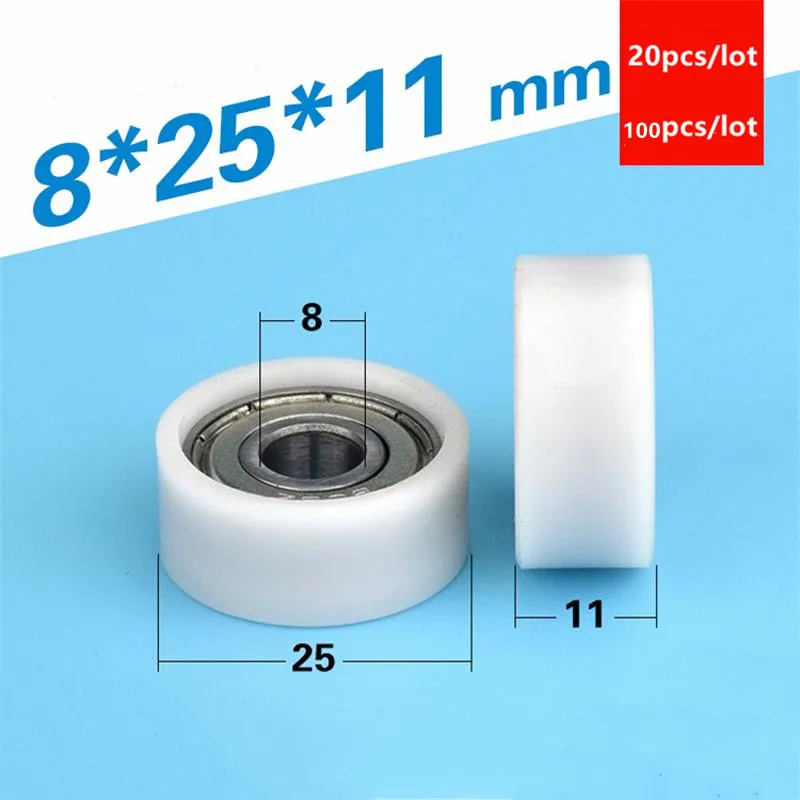 

20pcs/100pcs 8*25*11mm 608ZZ 608 bearing POM nylon plastic coated pulley guide flat wheel 8x25x11