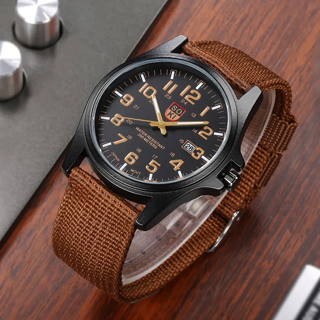 Soki Fashion Men Military Watch Woven Nylon Belt Calendar Quartz Watch Automatic Luxury Clock Men Waterproof Relogio Masculino