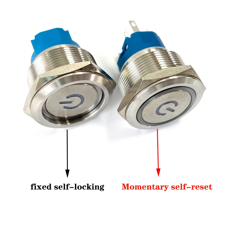25mm/30mm/40mm stainless steel metal button switch round flat led ring instantaneous power mark car switch 12V 24V yellow blue