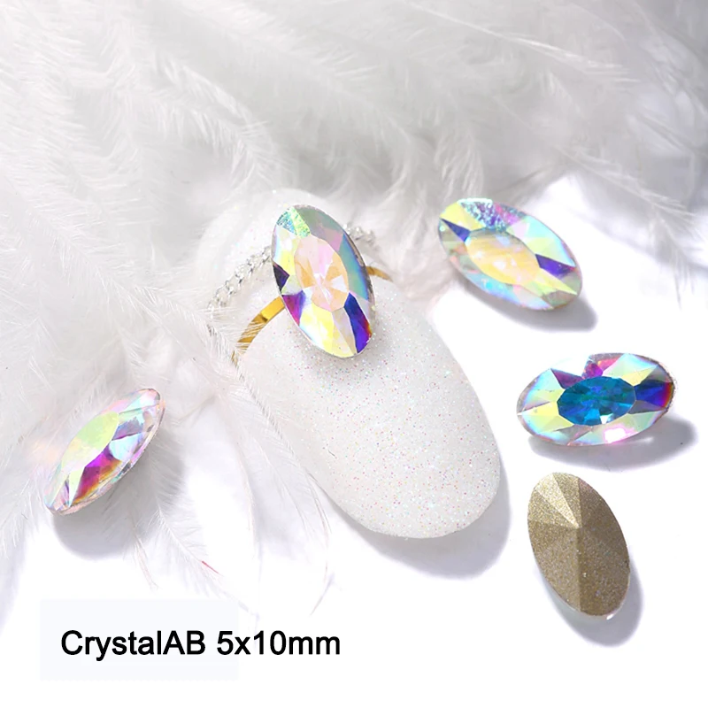 Pedras brilhantes de cristal de alta qualidade, oval com olhos de cavalo pontudo de strass para arte de unha, 6 cores 3d para decoração diy de unhas