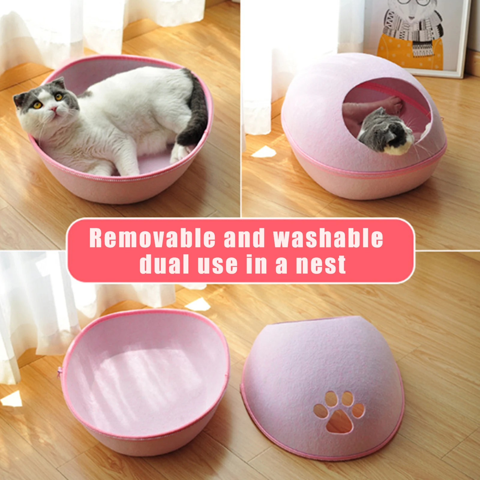 Dog Cat Bed Cave Sleeping Bag Zipper Egg Shape Felt Cloth Pet House Cat Basket Products for Cat Animals Supplies In Stoc