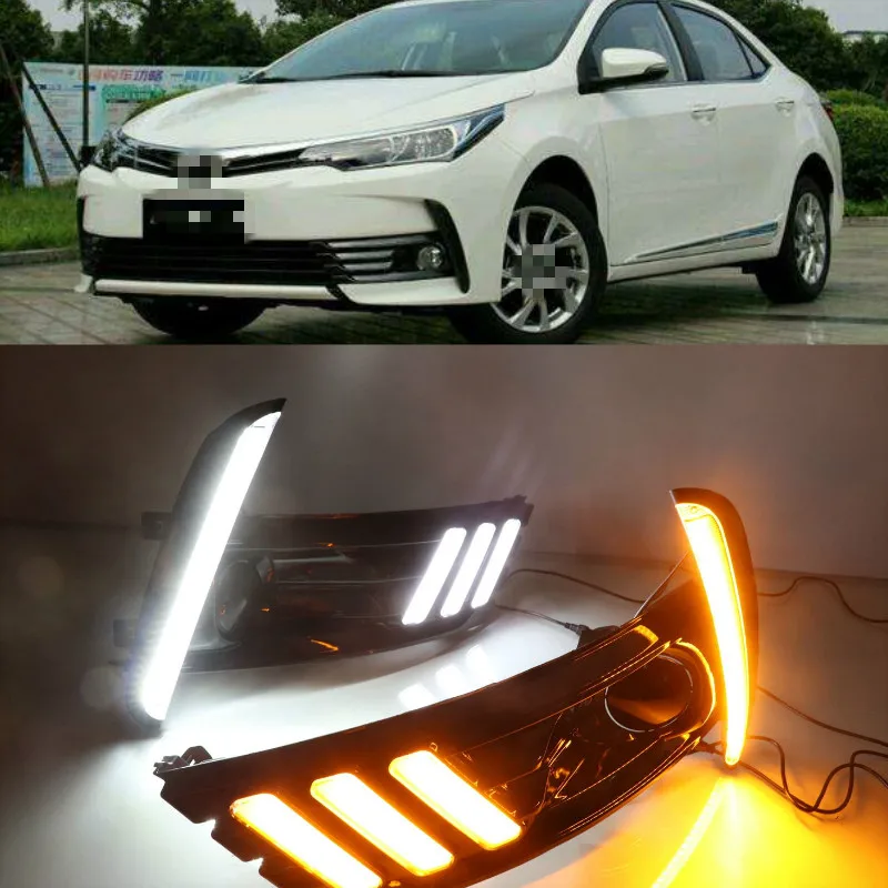 2PCS Yellow Turn Signal Function Waterproof 12V Car DRL Lamp LED Daytime Running Light For Toyota Corolla 2017 2018