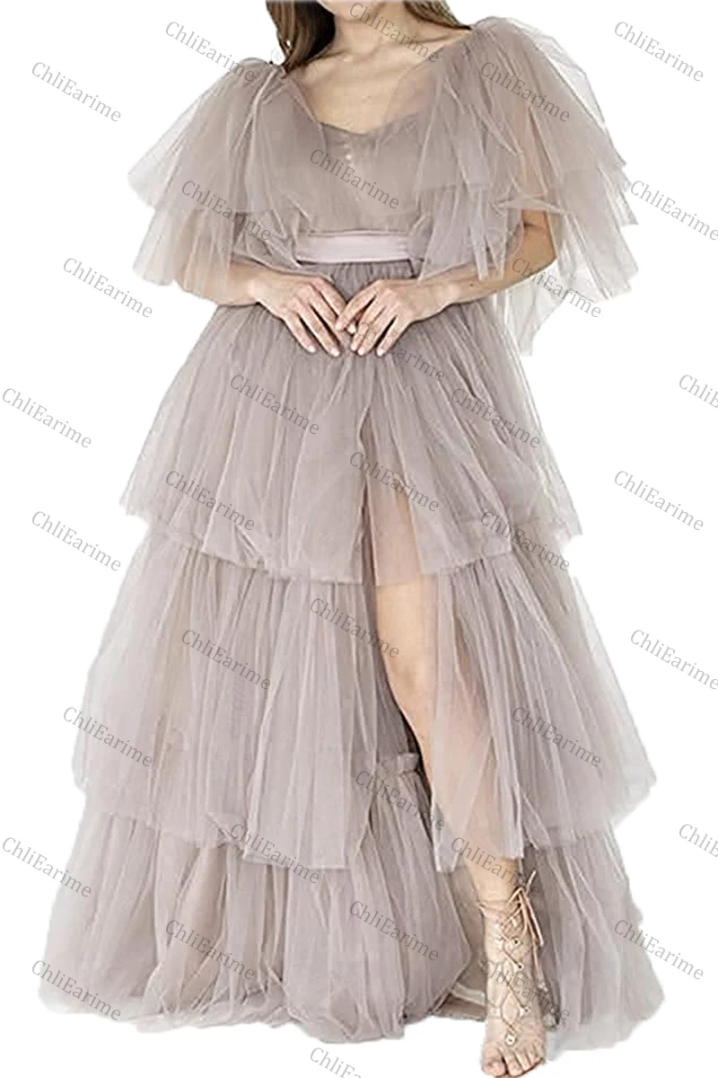 

Ladies Photography Bride Maternity Dress Halter Hollow Tulle Half Sleeve Dress Robe