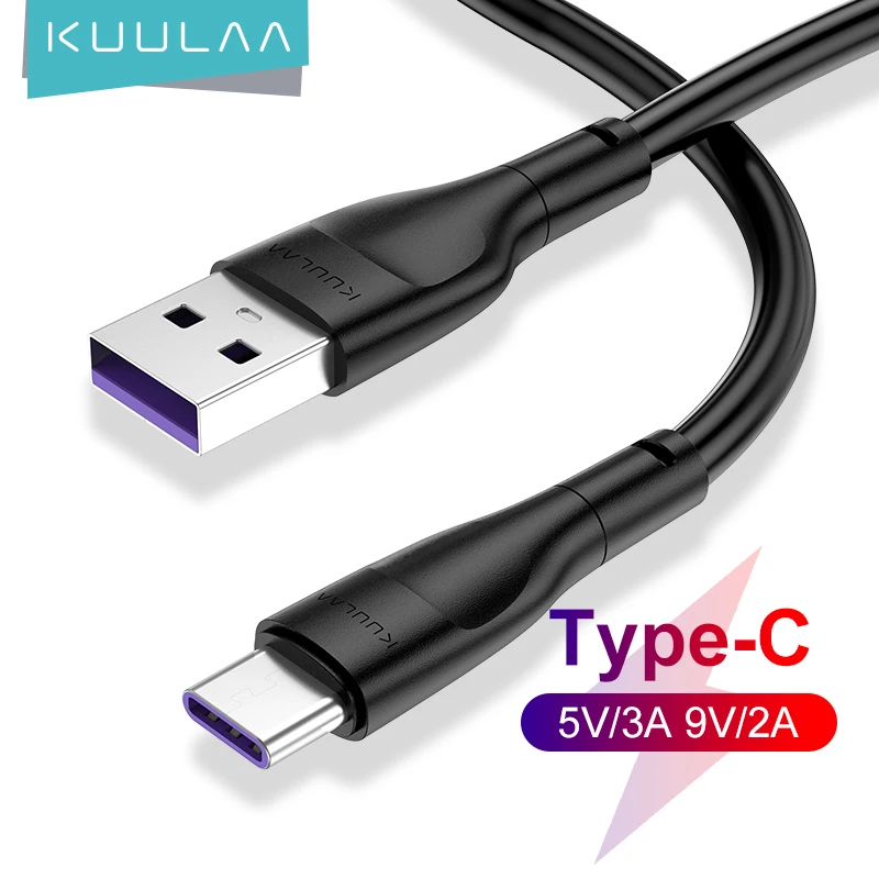 KUULAA Cable USB tipo C para Xiaomi POCO x3 Samsung S20 S10 Huawei P30 3A Cable USB C de carga rápida Cable de cargador de sincronización de datos USB-C