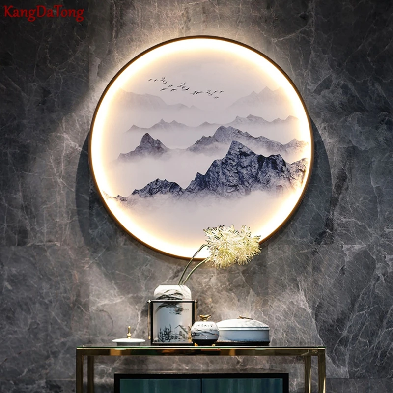 New Chinese Style Living Room Decoration Led Italian Chinese Wind Door Study Stair Dining Room Porch Art Circle Mural Lamp