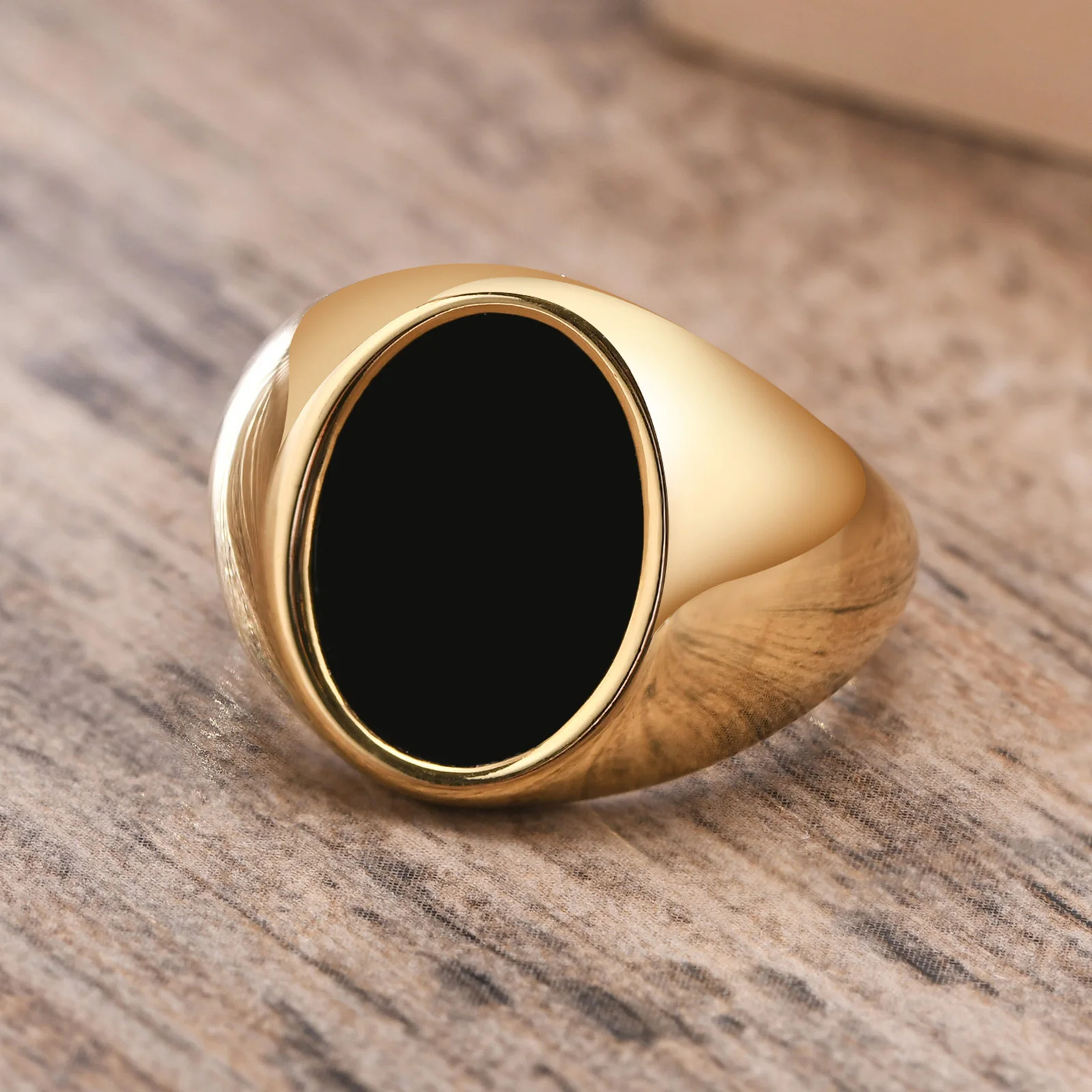 Signet Ring In Stainless Steel with Gold Plating for Men Jewelry, Fashion Round Rings Gift To Teens