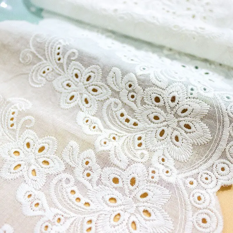 17.5CM Wide White Cotton Hollow Embroidered Lace Ribbon 3d Flowers Fabric Dress Applique Apparel DIY Sewing Accessories