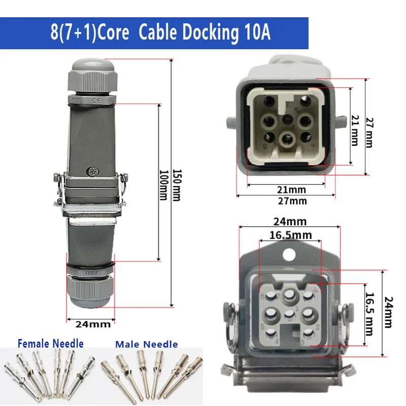 Conector de alta resistencia HDC HA 4, 5, 6, 8 pines, conexión de sobrecarga, 10A, 16A, rectangular, impermeable, función múltiple, enchufe de