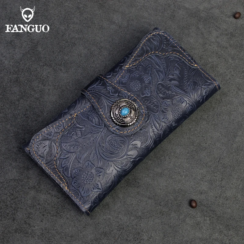 Handmade Genuine Leather Women Wallet Retro Classic Long Purse Mulit-function Phone Holder Credit Card Slot With Zipper Pocket