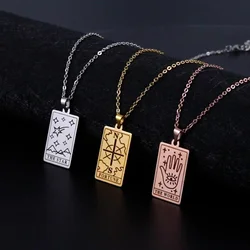 Cazador Tarot Cards Necklace The Star World Fortune SUN Moon Tarot Neck Chain Stainless Steel Vintage Punk Jewelry for Women Men