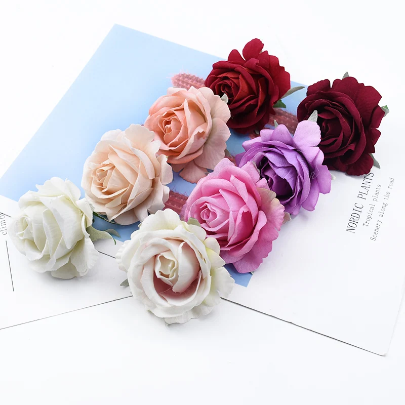 Cabeza de rosas de terciopelo de 6CM para el hogar, boda, coche, regalo del Día de San Valentín, álbum de recortes, flores decorativas, pared,
