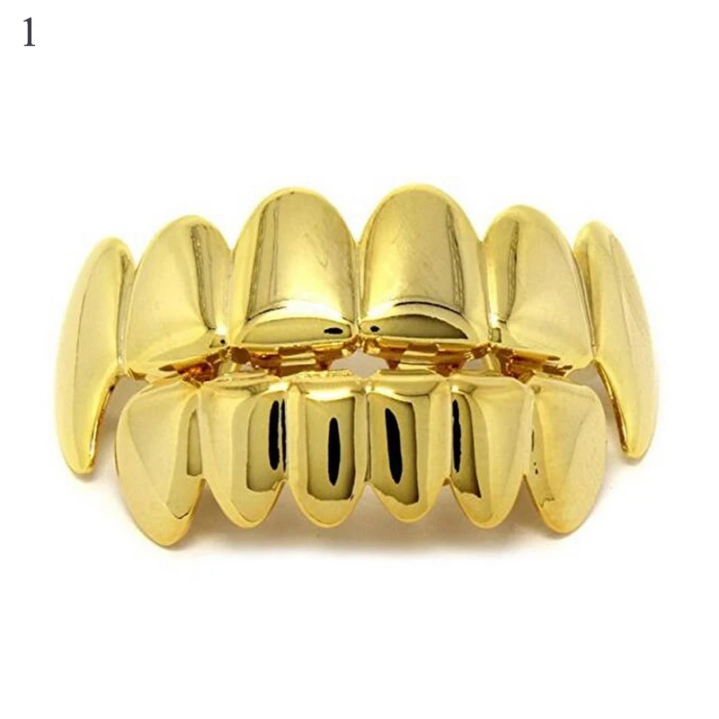 Hip Hop Gold Teeth Grillz Set Top Bottom Tooth Grills Dental Mouth Punk Teeth Caps Cosplay Party Rapper Jewelry New 2022 Hot