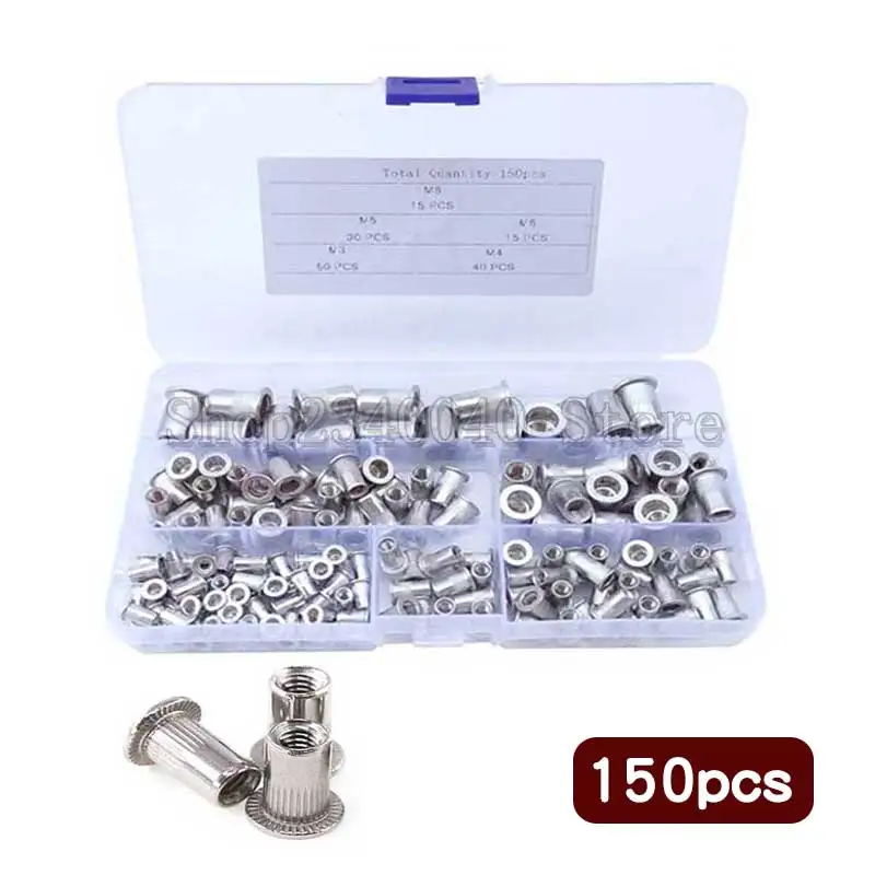 

150pcs Aluminum Rivet Nut Kit Rivnut Nutsert Standard Rivet Insert Nutsert Cap Rivet Nut