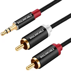 Lungfish 3.5mm do 2RCA męski Adapter Audio RCA pomocniczy Hi-Fi dźwięk ekranowany Stereo elastyczny kabel splittera RCA Y