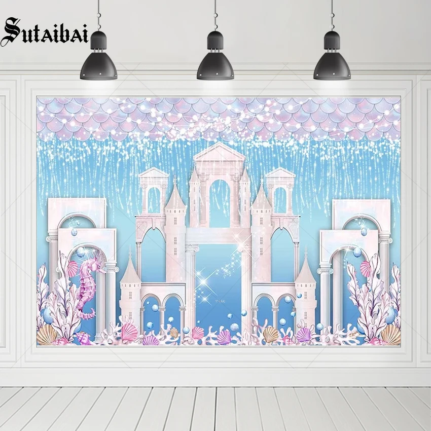 Princess Under The Sea Castle Photography Background Girl Portrait Photo Backdrop Mermaid Birthday Party Baby Shower Decoration