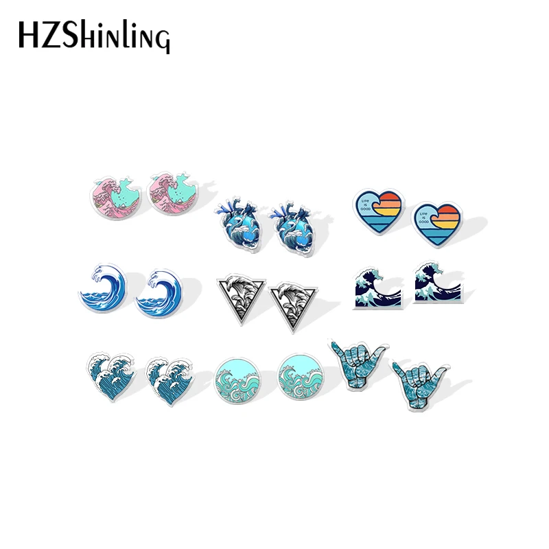 2020 New Ocean Wave Organ Heart Stud Earring Blue Sea Acrylic Earring Handmade Earrings Resin Epoxy Jewelry Gifts