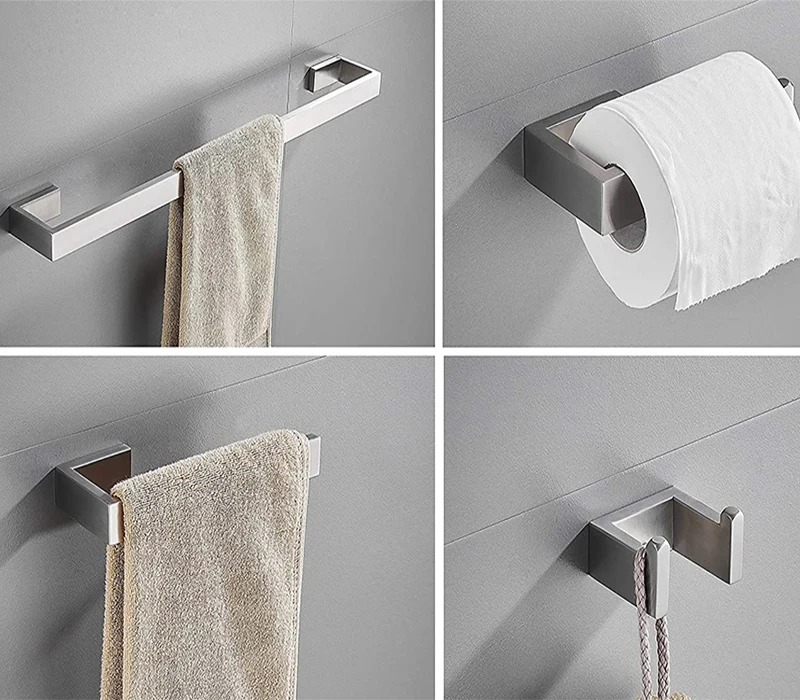 TAICUTE 4Packs Bathroom Accessories Set Towel Bar Hooks Toilet Paper Roll Holder Wall Mount Stainless Steel Hardware Brushed