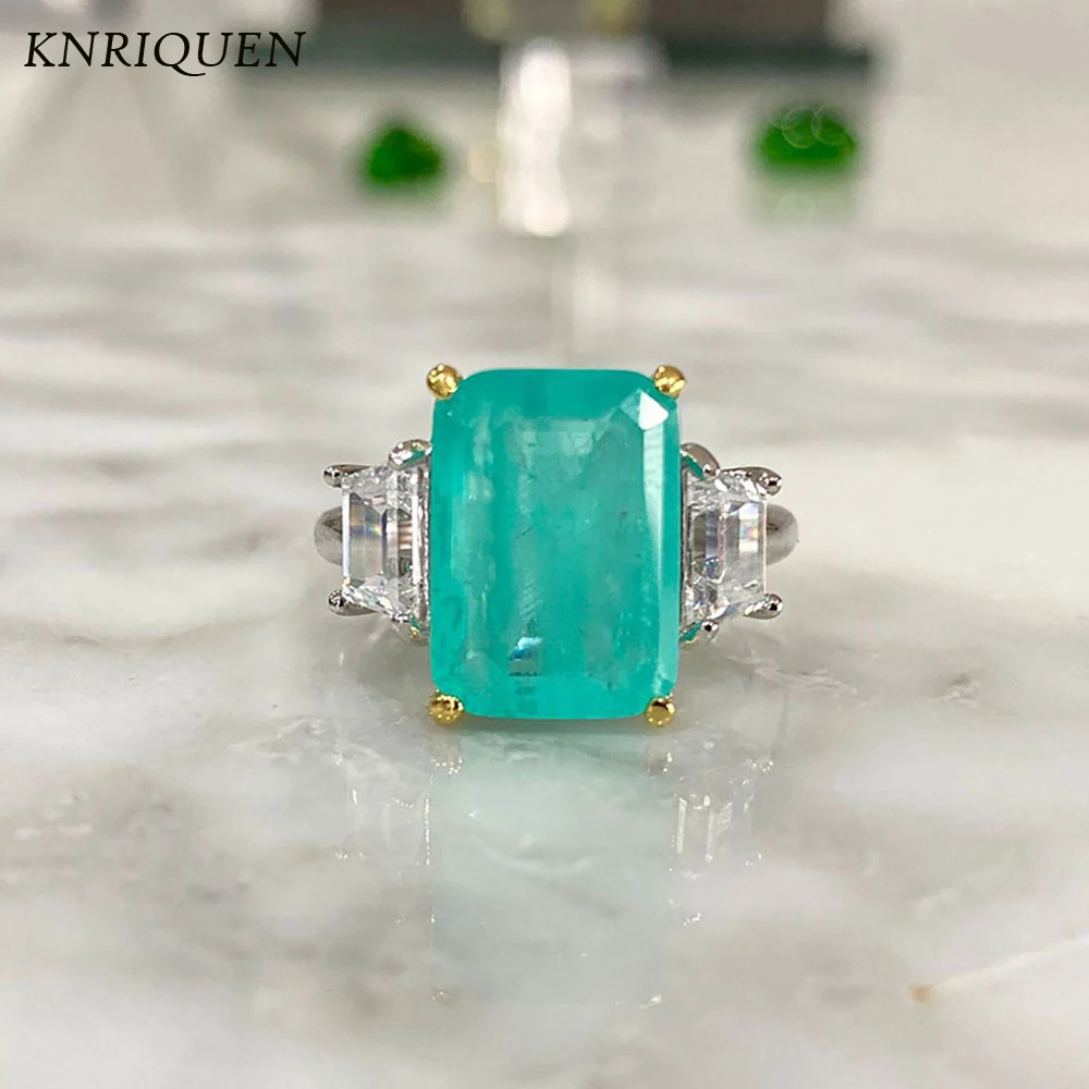 Retro 925 Sterling Silver 10*14mm Blue Stone Aquamarine Paraiba Tourmaline High Carbon Diamond Wedding Engagemen Ring for Women