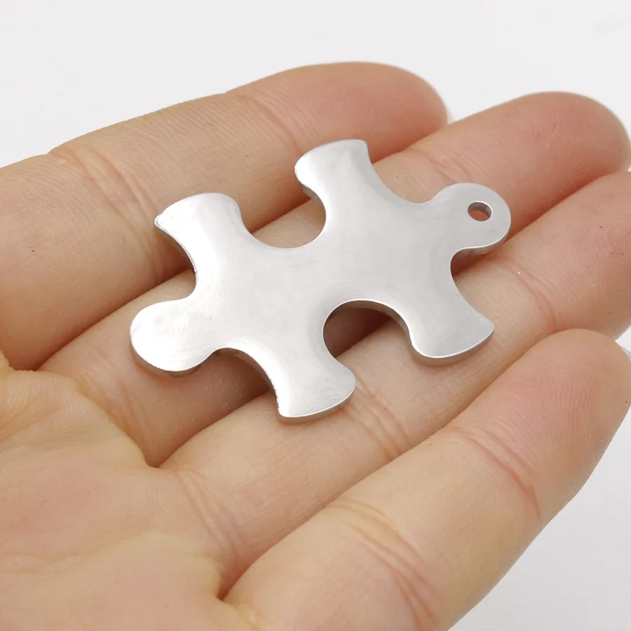 10pairs Stainless Steel 25*38mm Puzzle Accessories For Engrave  Silver Metal Puzzle Pendant Mirror Polished