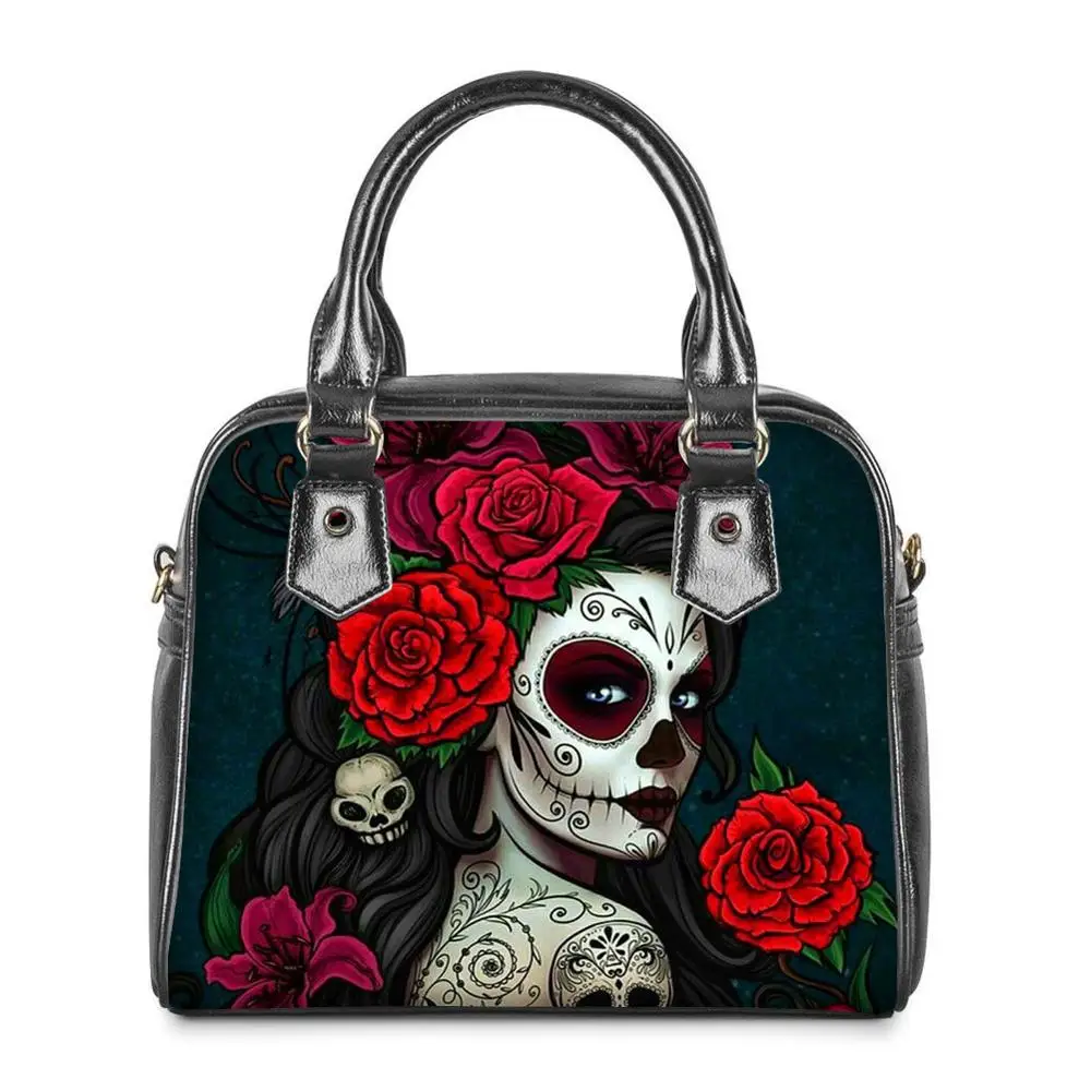 Leather Messenger Bag Female Bags Gothic Sugar Skull Girl Print Shoulder Bags  for Women Trendy Crossbody Handbag Tote Bags sac