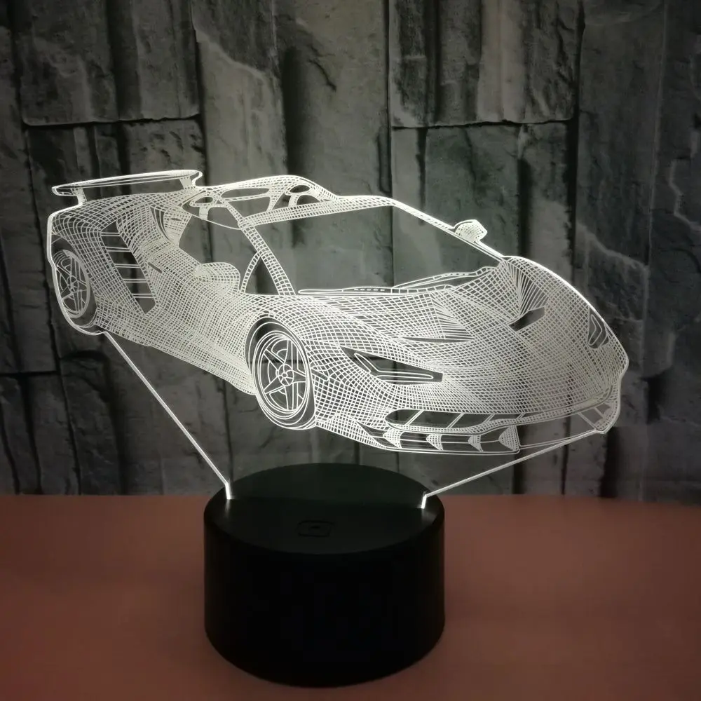 Cool Supercar 3D Lamp LED USB Fashion Grand Touring car Night Light Boys Kids Gifts Home Bedroom Desk Beside Sleeping Decor