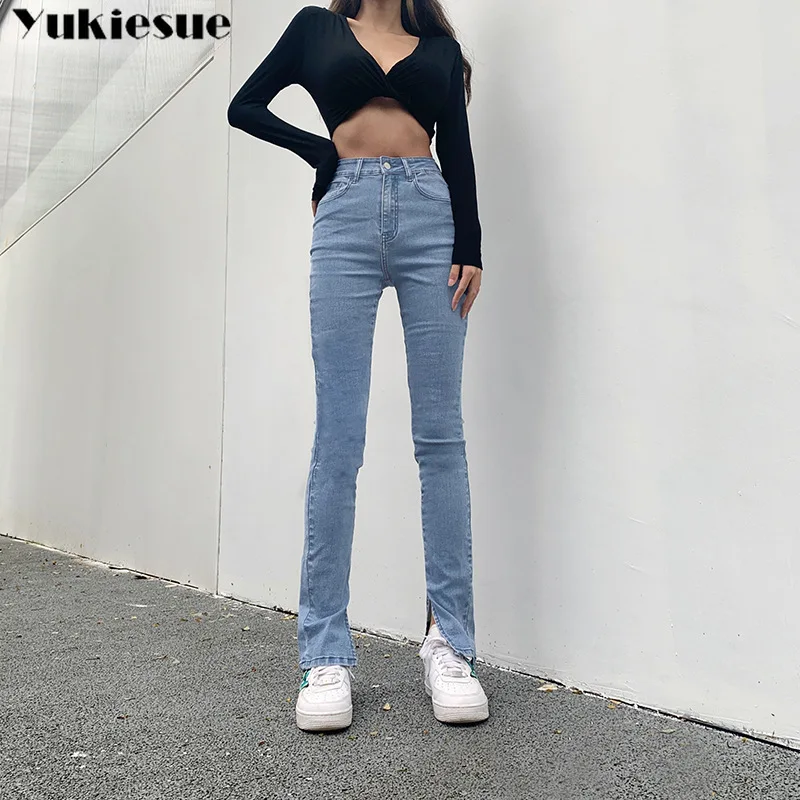 fashionable women's jeans with high waist jeans woman split up flare mom jeans women's jeans for women jean femme