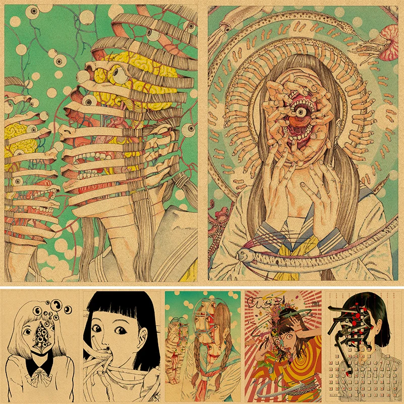 

Vintage Shintaro Kago Horror Comic Series Kraft Paper Room Movie Anime Wall Retro Vintage Poster For Home Decor Room 4K HD