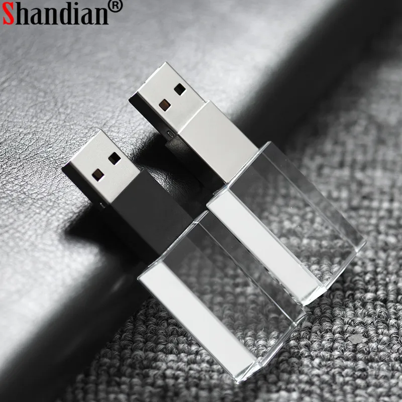 

SHANDIAN Crystal usb sticks 3D print custom logo 4GB 16GB usb flash pendrive 32GB 64GB transparent glass (over 10 pcs free logo)