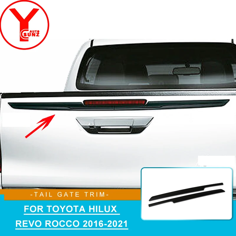 Black Rear Tail Gate Garnish Trim For Toyota Hilux Revo Rocco Fortuner 2016 2017 2018 2019 2020 2021 SR5 Car Styling Accessories