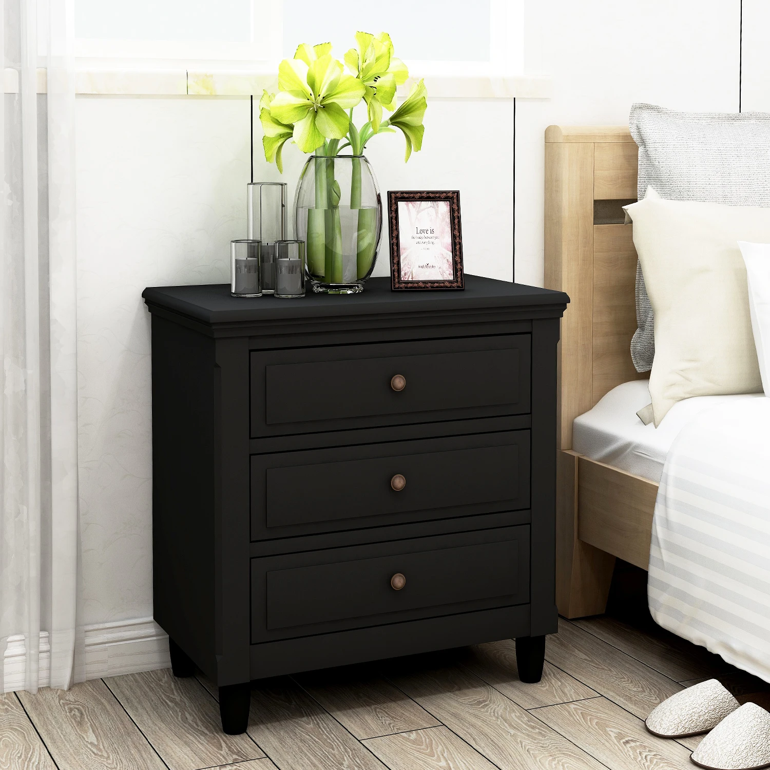 3-Drawer Nightstand Storage Wood Cabinet Side Table