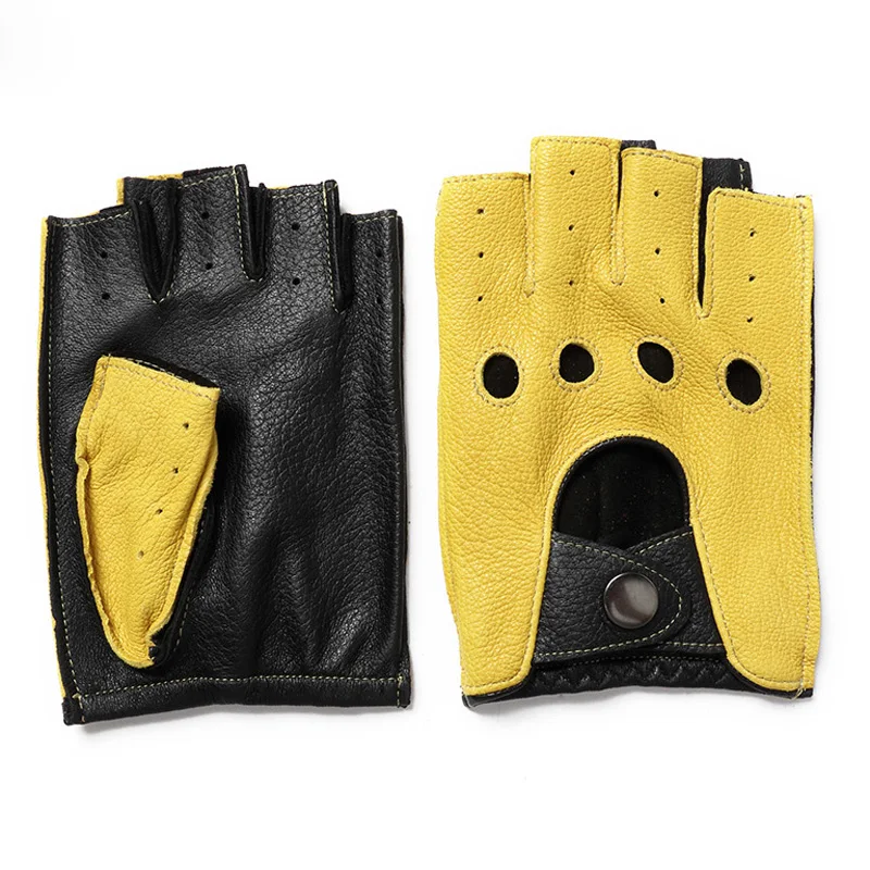 New Arrival Spring Men\'s Leather Gloves Driving Unlined 100% Goatskin Half Finger Gloves Fingerless Gym Fitness Gloves