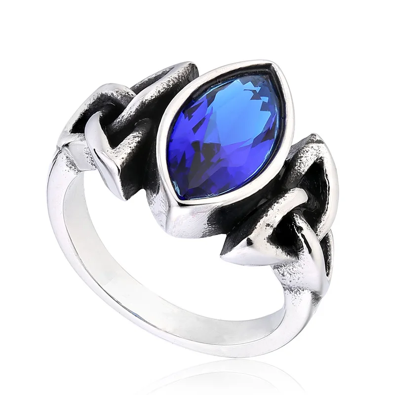 BEIER  NEW Cool Blue/Red/Black Zircon Northern Europe Viking Stainless Steel Ring Vintage Retro geometry Jewelry For Man BR8-269