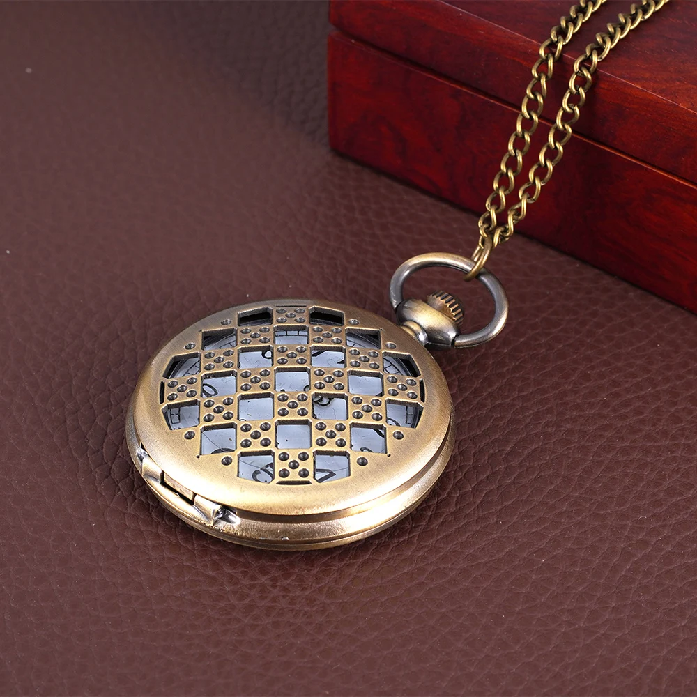 Necklace quartz square check large pocket watch flip quartz watch men and women retro pocket watch