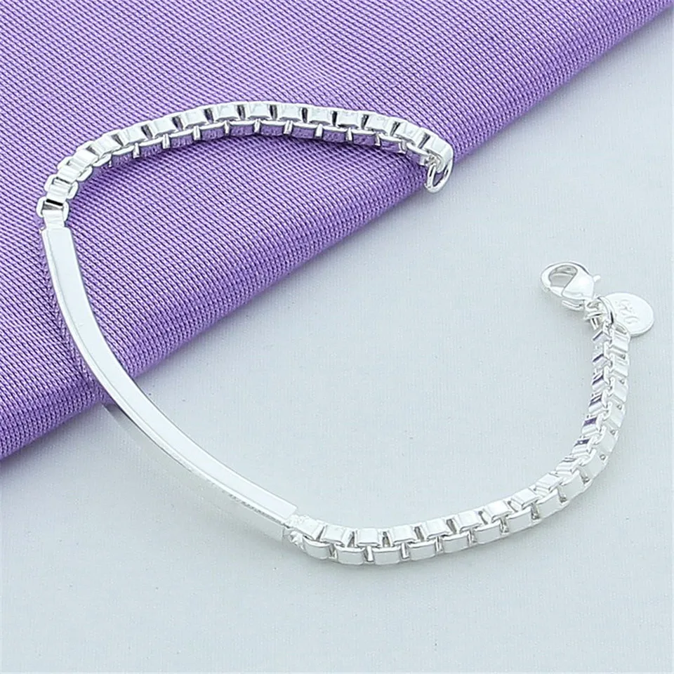 925 Sterling Silver 4mm Box Chain Bracelet For Men Woman Charm Wedding Engagement Party Fashion Jewelry Gift