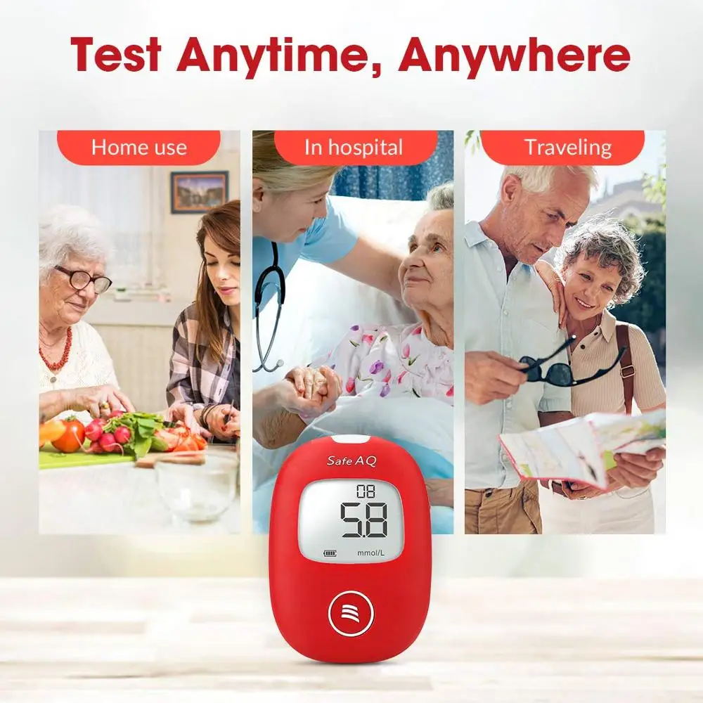 Sinocare Blood Glucose Meter Safe AQ Smart Mg/dL Mmol/L Diabetes Glucometer Kit & Test Strips Lancets Painless Blood Sugar Teste