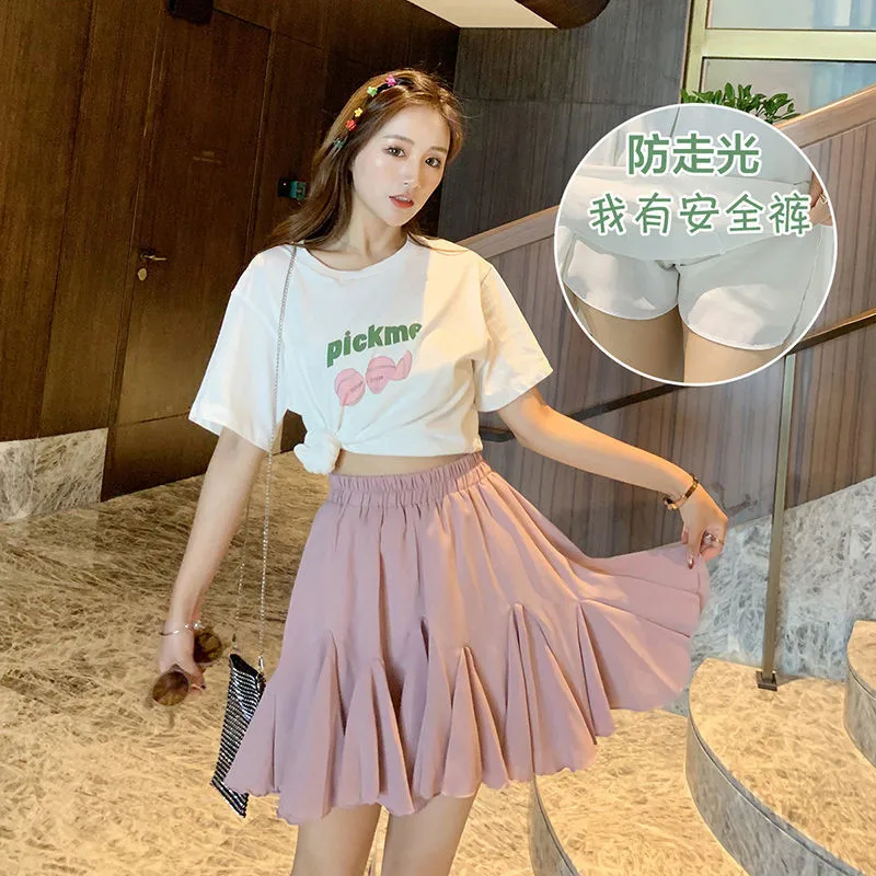 Women Skirt Summer Short Chiffon Pleated Skirt A-line High Waist Mini Skirt Black White Pink Plus Size mujer faldas