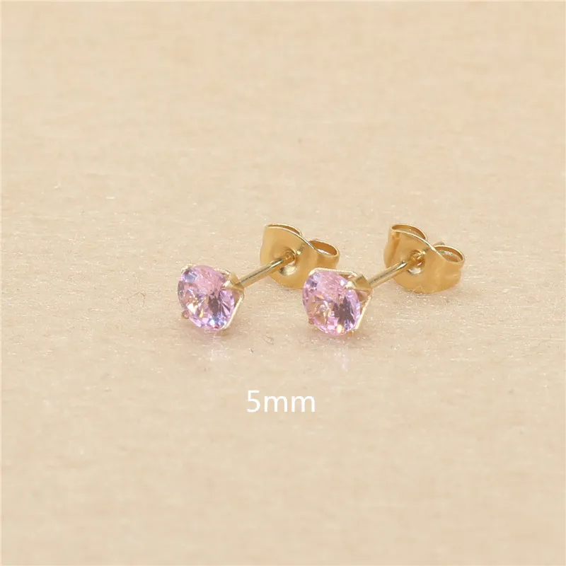 Mini-Ohrstecker aus Edelstahl mit rosa AAA-Zirkonia, 3mm bis 8mm rund, echte goldfarbene Beschichtung, nicht leicht verblassend, allergiefrei – Detail 13